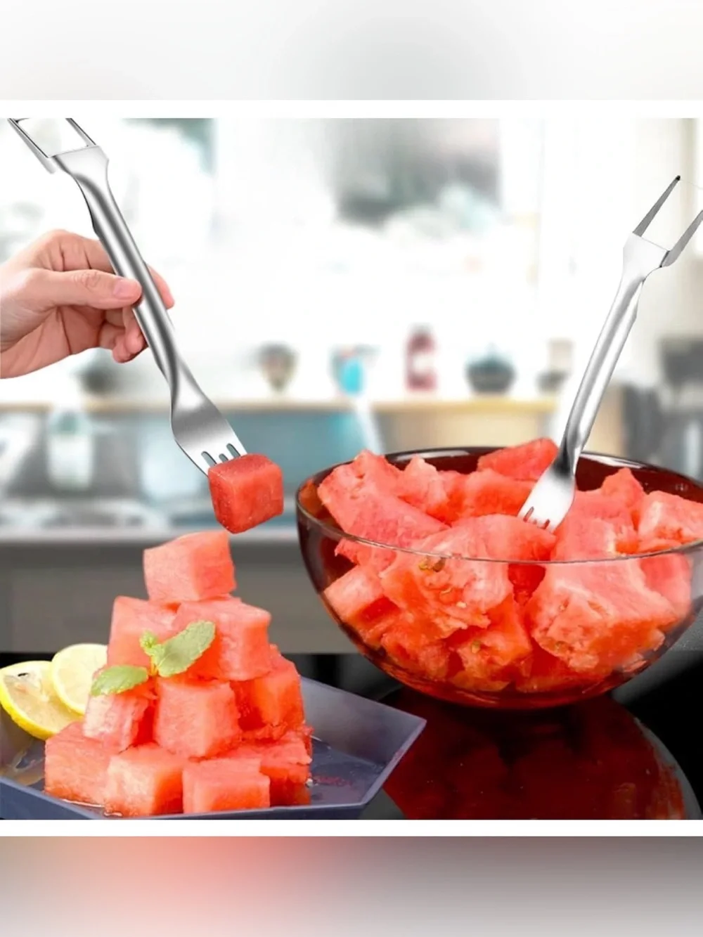 2-in-1 Stainless Steel Fruit Cutter Watermelon Cutter Fork